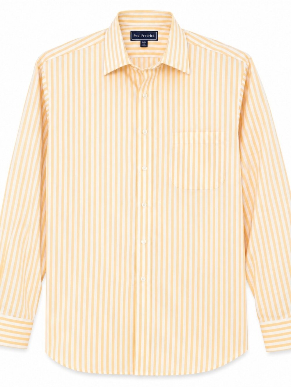 Paul Fredrick Men Yellow White Stripe Cotton Dress Shirt Size 18